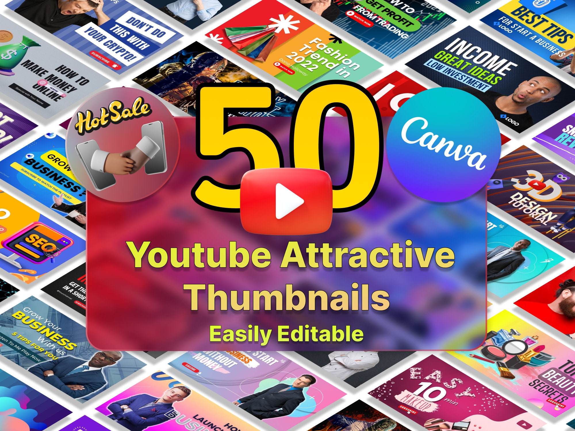 50 Youtube Thumbnail Template Free Version of Canva Template - Etsy Canada