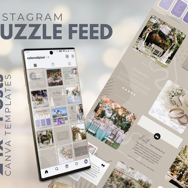 Instagram puzzle template for wedding planner, This Instagram puzzle feed canva template can be use for many other niches.