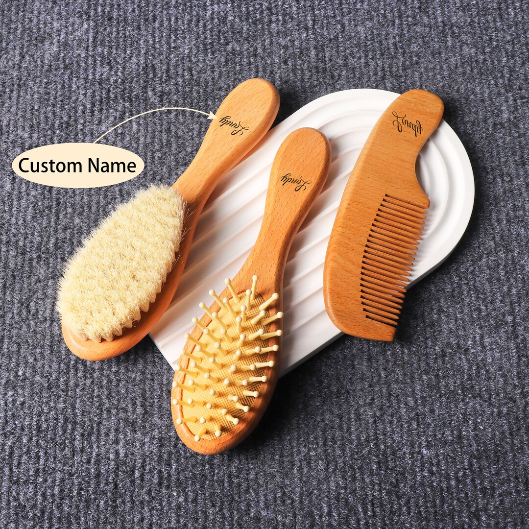 Custom Wooden Baby Hair Brush & Comb Set for Newborns and Toddlers