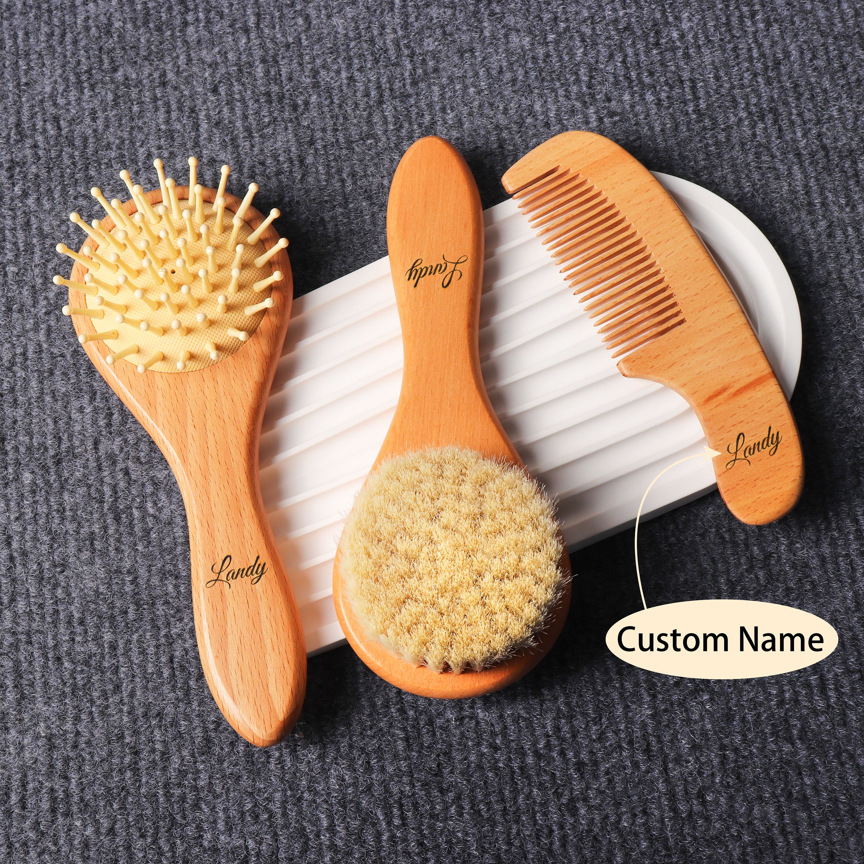 Small Soft Pearwood and Goat Hair Baby Hairbrush - The Foundry Home Goods