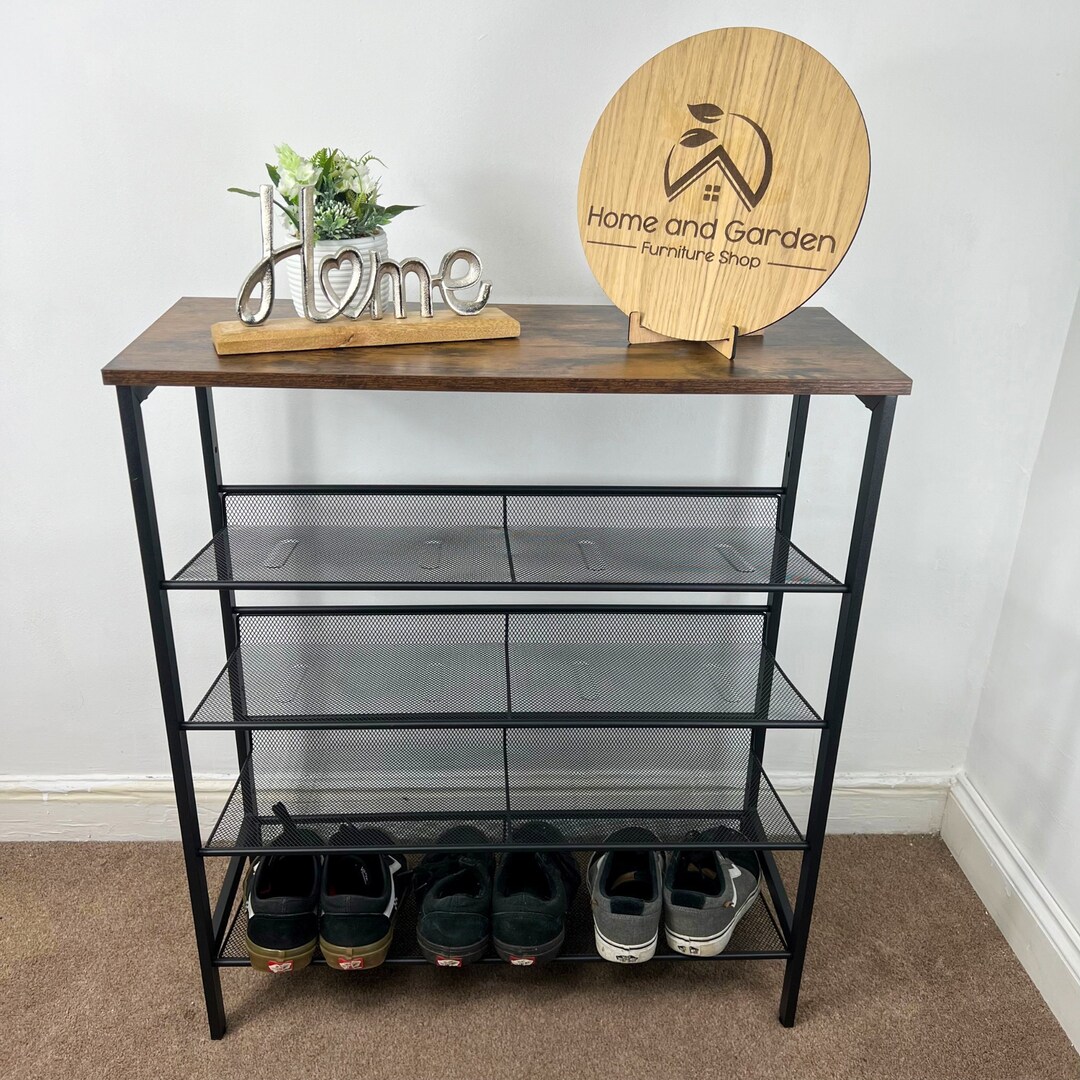 Rustic Shoe Rack Metal Mesh Shoe Stand 4 Tier Shelving Unit Etsy
