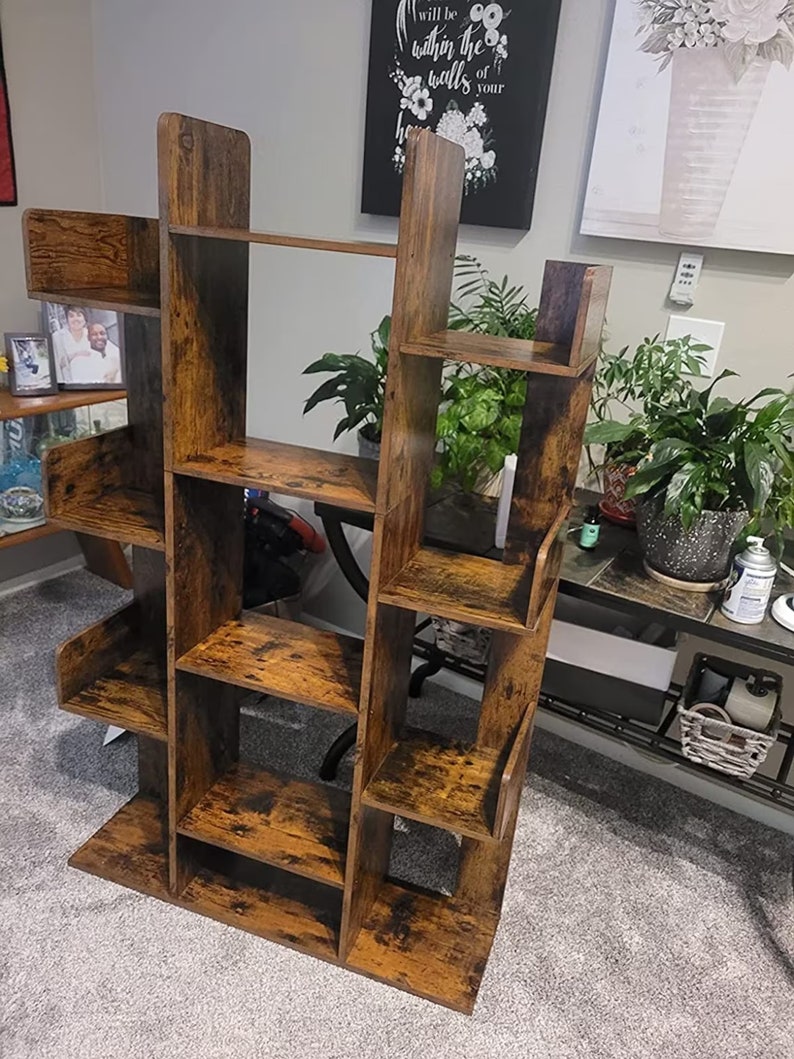Large Industrial Bookcase Tree Shaped Bookshelf With 13 Etsy UK