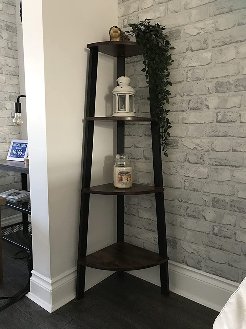 Rustic Corner Shelf Unit 4 Tier Bookcase Industrial Etsy UK
