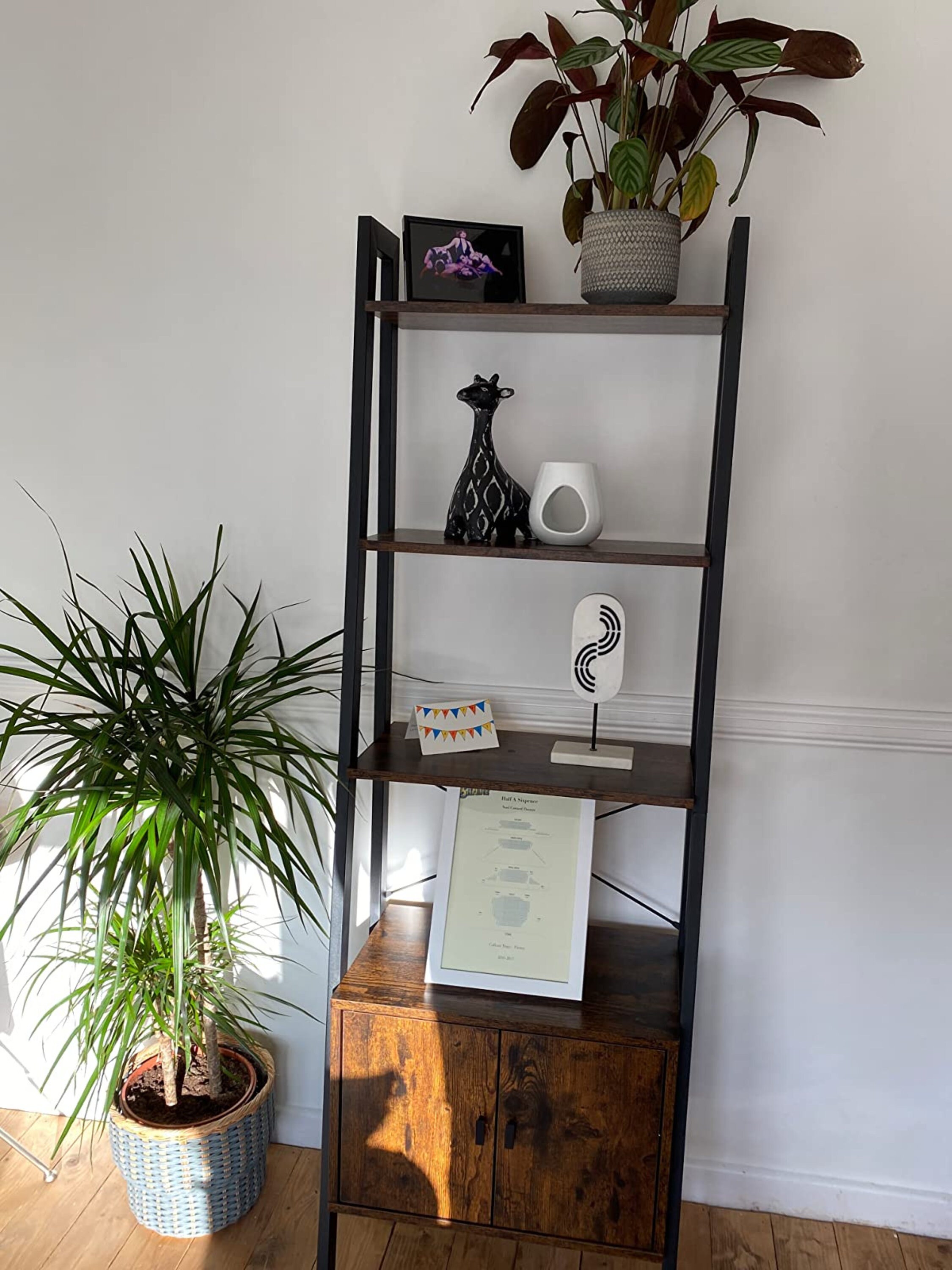 Industrial Style Ladder Shelf Rustic Book Case With Cupboard Etsy UK
