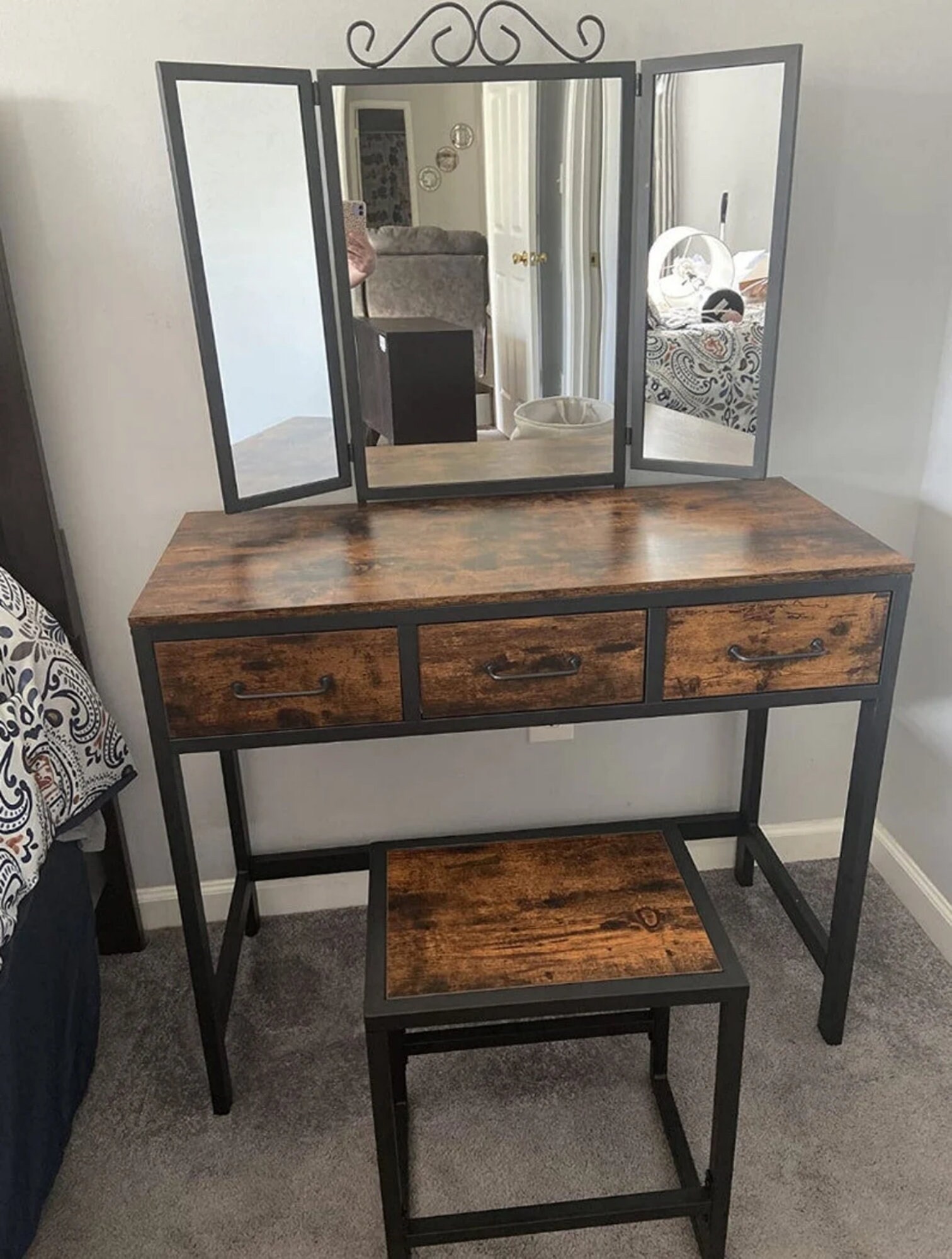 Industrial Vanity Table and Stool Set Dressing Table With Tri Etsy UK