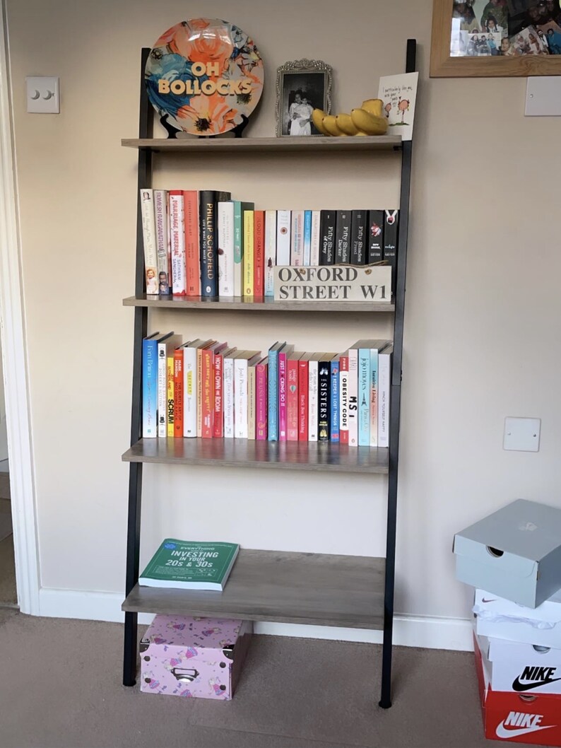 4 Tier Grey Bookcase Industrial Style Ladder Shelf Unit Etsy UK
