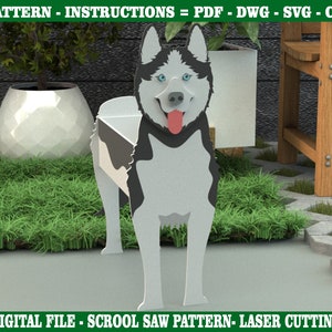Husky Dog Planter Box -Indoor Planter Pot- Scrool Saw Pattern - Laser Cuttin - Glowforge PDF SVG DXF cdr Pattern
