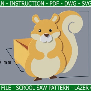 Eichhörnchen Tier Pflanzer DIY Projekt - Dekupiersäge Muster - Laser schneiden - Holz Übertopf - Blumentopf - digitale Datei svg pdf dxf cdr Glowforge