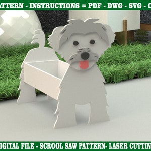 Maltese Dog Planter Box - Decoratieve Planter Pot - Patroon - Instructies - Scrool Saw Pattern - Laser Cutting - Glowforge - Digitale bestanden