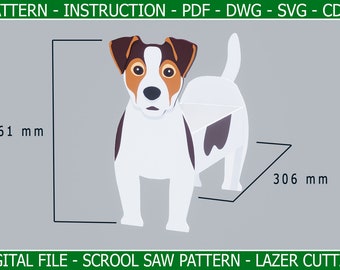 Jack Russel - Fox Terrier Smooth - Pot de fleurs d'intérieur - Modèle de scie à chantourner - Laser Cuttin - Glowforge PDF SVG DXF cdr Pattern