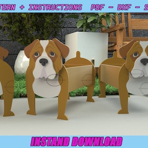 Muster - Hölzerne Gartenpflanze - Englische Bulldogge Pflanze - Laser schneiden - Pflanzplan - Holzhundepflanzer - SVG, PDF, DXF