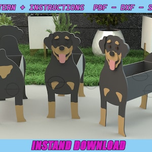 Rottweiler Planter Box - Laser Cutting - Scrool Saw Pattern- Glowforge - Flower Pot - Wood Planter  - Digital File SVG, PDF, DXF , cdr