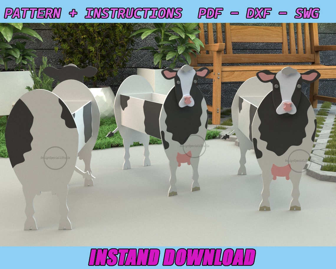 Scroll Saw Pattern, Cow Planter, Flower Planter - Animal Planter Box ...