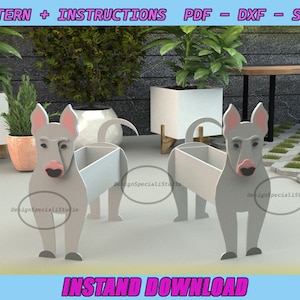 Bull Terrier Planter box ,Cute Dog Planter, garden ornament, wooden pet, laser cutting, digital file, SVG, DXF, PDF