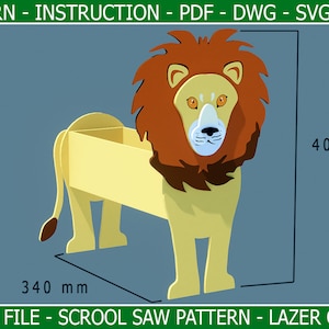 Löwe Pflanzer - realistisches Holzmuster - DIY Projekt - Holz Haustier - Holz Ornament - Laserschneiden - SVG, DXF, PDF, cdr
