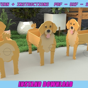 Dekupiersägemuster - Haustier aus Holz - Golden Retriever Übertopf - Dekorativer Übertopf - Tiertopf - Digitale Datei - SVG, PDF, DXF