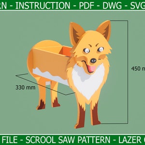 Fuchs Übertopf - Dekupiersäge Muster - Haustier aus Holz - Golden Retriever Übertopf - Dekorativer Pflanzentopf - Digitale Datei - SVG, PDF, DXF, cdr
