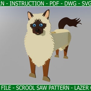 Birman Cat planter pattern - Cat wood planter, DIY garden ornament flower pot - laser cutting digital file - svg pdf dxf cdr