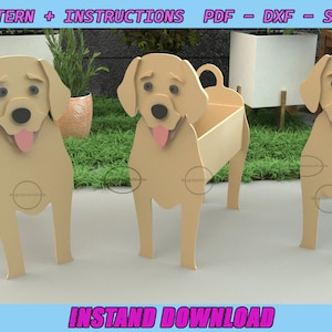 Patroon labrador plantenbak - houten plantenbak - tuinornament - houten huisdier - houten ornament - lasersnijden - SVG, DXF, PDF