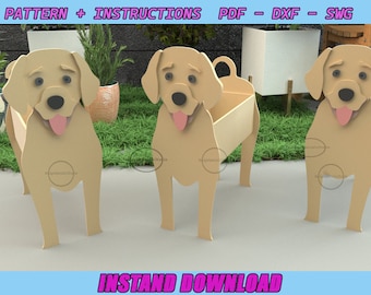 Padrão de vaso de labrador - vaso de madeira - enfeite de jardim - animal de estimação de madeira - enfeite de madeira - corte a laser - SVG, DXF, PDF