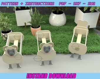 Macetero de ovejas - Patrón de construcción - Corte por láser - Glowforge - Macetero de interior - Patrón de sierra circular - PLAN PDF