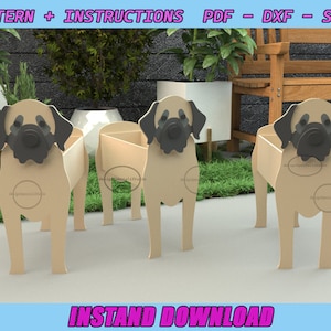 Englische Mastiff Pflanze - Dekupiersäge Muster - Gartenverzierung - Haustier aus Holz - Blumentopf - Laser schneiden digitale Datei, SVG, DXF, PDF