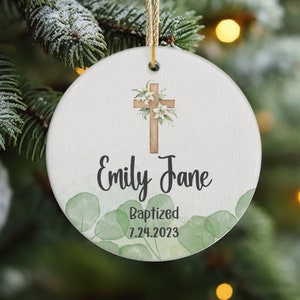 Personalized cross baby baptism ornament, custom baptism gift, goddaughter gift, godson gift, keepsake ornament Christmas gift for parents