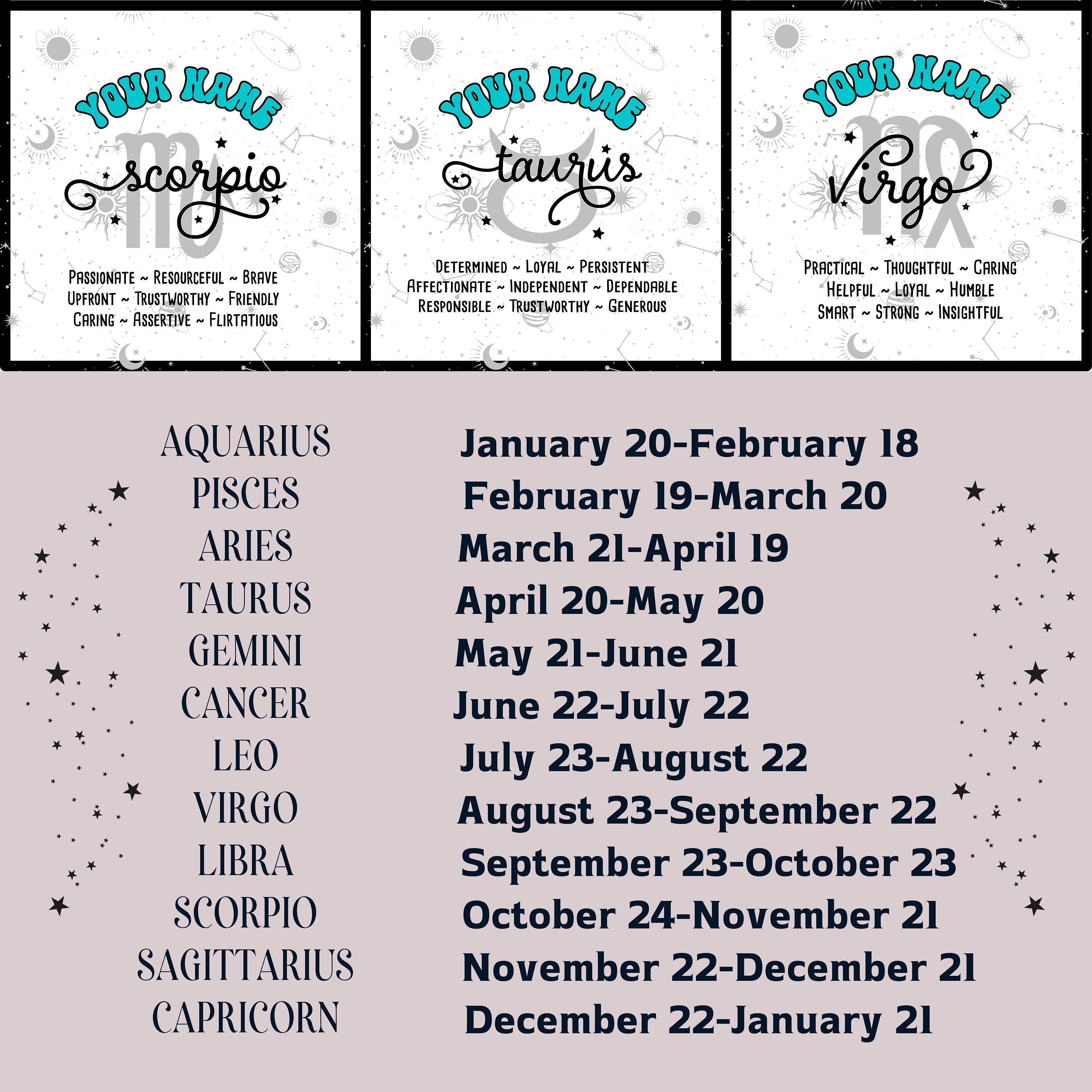 Zodiac Sign Christmas Ornaments, Zodiac Sign Keepsake, Personalized