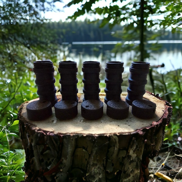 5 Hanging Geocache Containers with 10 mini wooden coins swag each and log | Hangs from or tethers to anything | Stash | Cache