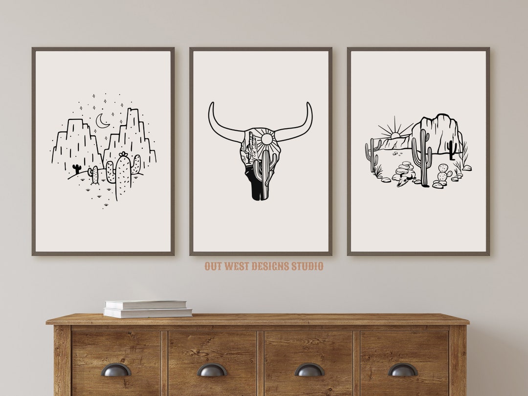 Printable Cowgirl Desert Set of 3 Prints in off White/grey - Etsy