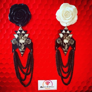 Pendientes Calavera skull earrings chain earrings Pendientes cadenas pendientes Halloween pendientes flores pendientes rosas roses earrings