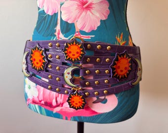 Sun and moon belt, sash, eighties cartoon belt, chain, waist, funny belt, colorful fashion belt, drawings, night and day