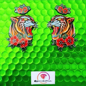 Pendientes tigre tiger earrings traditional tattoo earrings pendientes flores pendientes que no pesan pendientes coloridos flower earrings
