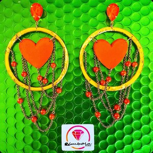Heart earrings heart earrings methacrylate earrings acrylic earrings chain earrings orange earrings hoop earrings