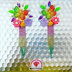 Pendientes Flores flower earrings Pendientes metacrilato Pendientes strass earrings pendientes verano pendientes tropical earrings Fluor ear