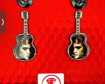 Elvis singer earrings, sparkly earrings, tattoo earrings, women's chain earrings, heart earrings