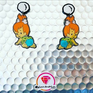 Doll earrings comic earrings stone earrings princess earrings cartoon earrings flintstone earrings pebbles earrings