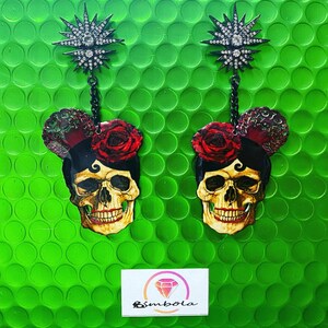 Pendientes Calavera skull earrings pendientes calaveras flamencas roses earrings Pendientes cadenas pendientes Halloween pendientes flores