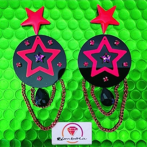 Star earrings star earrings Methacrylate earrings acrylic earrings earrings chains chain earrings earrings fuchsia earrings