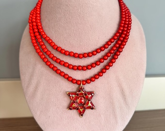 Rosary necklace, Star of David necklace, Pearl necklace, Elizabeth necklace, Gothic necklace, Frankenstein iridescent Jewish necklace, David star
