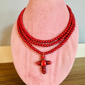 Wedding rosary cross necklace, pearl necklace, Elizabeth necklace, cross necklace, iridescent Frankenstein gothic necklace