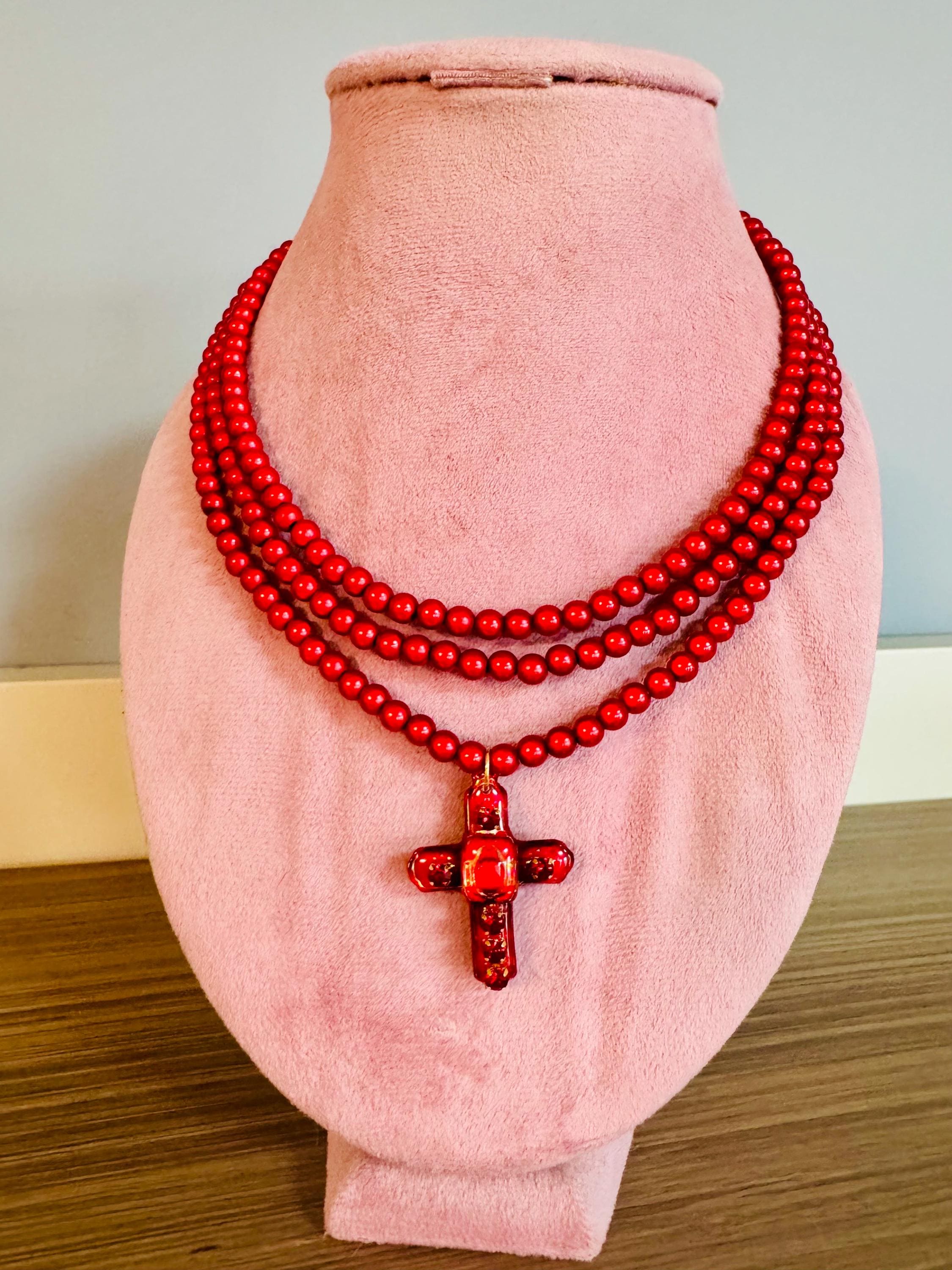 Wedding Rosary Cross Necklace, Pearl Necklace, Elizabeth Necklace