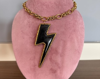 Lightning bolt necklace, rhinestone necklace, colorful necklace, steel chain necklace, adjustable necklace