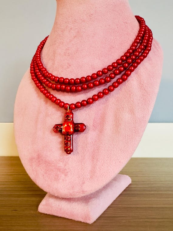 Wedding Rosary Cross Necklace, Pearl Necklace, Elizabeth Necklace