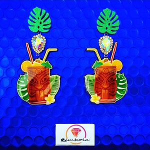 Earrings tiki cocktail earrings Reversible earrings large tropical earrings earrings pin up earrings tiki earrings