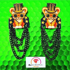 Tiger earrings steampunk earrings Earrings earrings earrings chains earrings tattoo earrings woman chain earrings tiger earrings