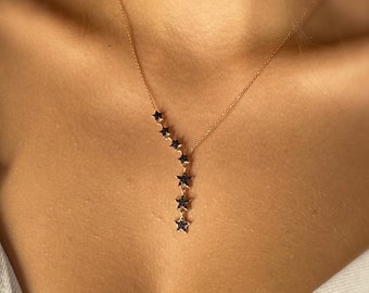 Sparkling Star Lariat Necklace - CZ Asymmetric Y Shape Star Pendant - Minimalist Handmade Sterling Silver Jewelry