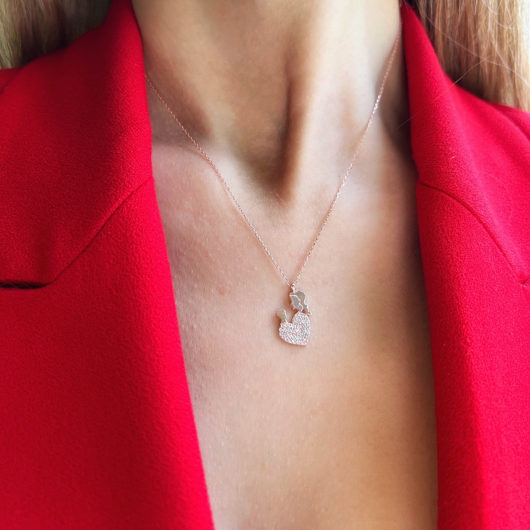 Sparkling Mother & Child Necklace Delicate Mother and Son Love Pendant