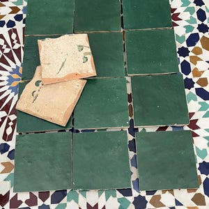 Moroccan Zellige tiles in green, 10 x 10 cm, mosaic tiles. Minimum order quantity: 10 pieces/tiles