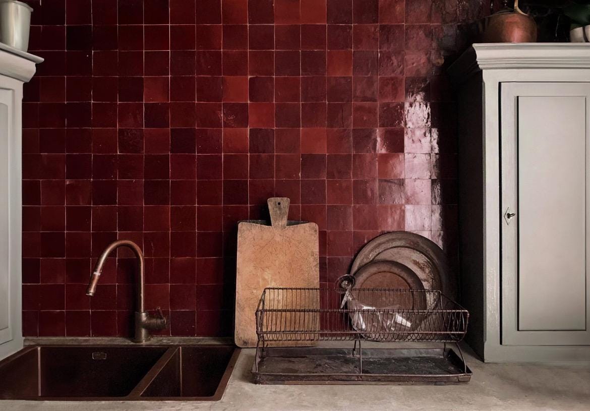 Floor tiles wine red glazed 10 x 10 cm floor tiles kitchen bathroom old building